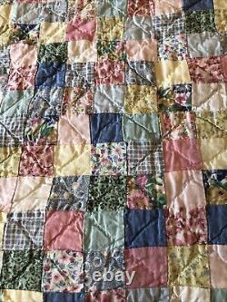 Vintage Handmade Quilt Postage Stamp Patchwork 65 X 82 Twin Cheery Colorful