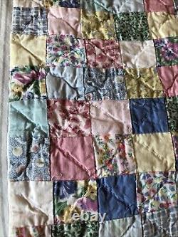 Vintage Handmade Quilt Postage Stamp Patchwork 65 X 82 Twin Cheery Colorful