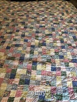 Vintage Handmade Quilt Postage Stamp Patchwork 65 X 82 Twin Cheery Colorful