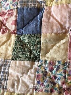 Vintage Handmade Quilt Postage Stamp Patchwork 65 X 82 Twin Cheery Colorful