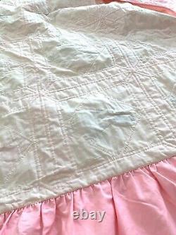 Vintage Handmade Quilt Queen Holly Hobbie Pink & White 2 Shams 1 Throw Pillow