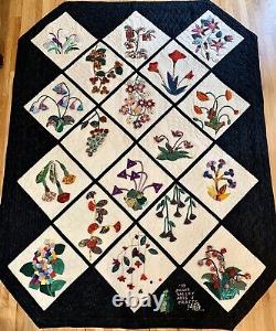 Vintage Handmade Quilt Show Heirloom Applique 3D Flowers Garden Signed