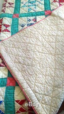 Vintage Handmade Quilt Star pattern 68x82 Estate Find