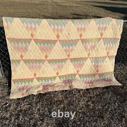 Vintage Handmade Quilt Sugar Loaf Pyramids Peach Multicolor Triangle