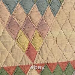 Vintage Handmade Quilt Sugar Loaf Pyramids Peach Multicolor Triangle