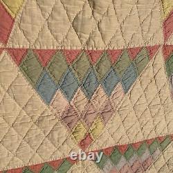 Vintage Handmade Quilt Sugar Loaf Pyramids Peach Multicolor Triangle