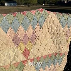 Vintage Handmade Quilt Sugar Loaf Pyramids Peach Multicolor Triangle