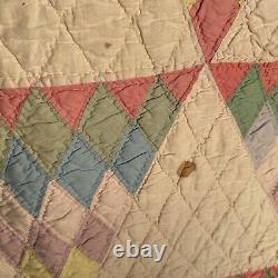 Vintage Handmade Quilt Sugar Loaf Pyramids Peach Multicolor Triangle