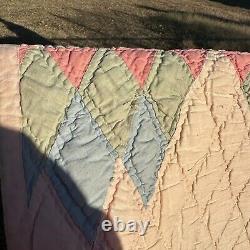 Vintage Handmade Quilt Sugar Loaf Pyramids Peach Multicolor Triangle