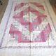 Vintage Handmade Quilt Twin 62x82 Patchwork Pink White Diamond Stairstep Floral