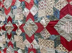 Vintage Handmade Quilt Union Star Red Patchwork