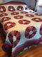 Vintage Handmade Quilt And Pillow Shams 86x104 Red, White & Blue