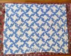 Vintage Handmade Quilt top Drunkards Path Pattern Blue & White 63x 78 1930's