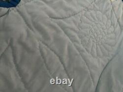 Vintage Handmade Quilted 82×108 Double Wedding Ring Quilt-Blue