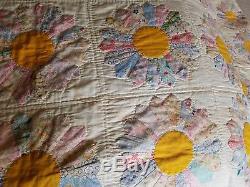 Vintage Handmade Quilted Quilt Dresden Plate Pattern 1920's Yellow dominates