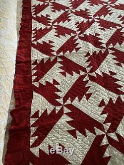 Vintage Handmade Red And White Quilt Twin