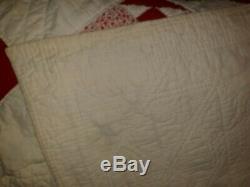 Vintage Handmade Red & White Cotton Quilt Blanket Measures 64 x 76