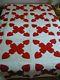 Vintage Handmade Red & White Quilt, Bright Color, Bold Pattern