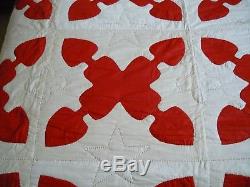 Vintage Handmade Red & White Quilt, Bright Color, Bold Pattern