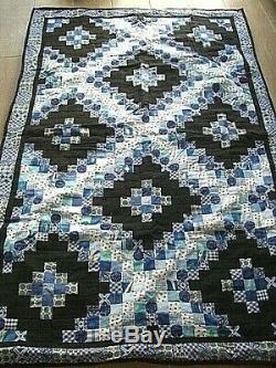 Vintage Handmade Reversible Patchwork Quilted Single Bedspread Quilt throw76x50