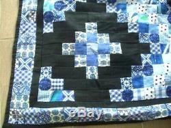 Vintage Handmade Reversible Patchwork Quilted Single Bedspread Quilt throw76x50