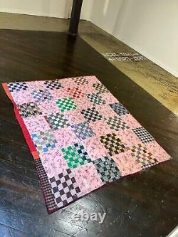 Vintage Handmade Sixteen Patch 30s era Feedsack Farmhouse Quilt Full Size