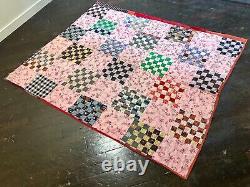 Vintage Handmade Sixteen Patch 30s era Feedsack Farmhouse Quilt Full Size