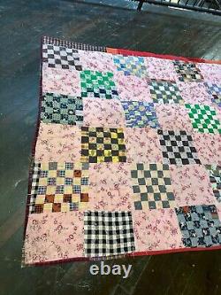 Vintage Handmade Sixteen Patch 30s era Feedsack Farmhouse Quilt Full Size