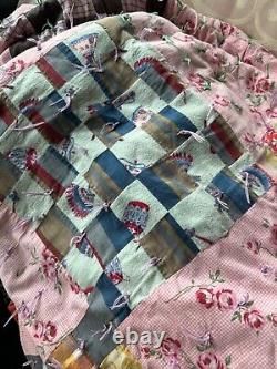 Vintage Handmade Sixteen Patch 30s era Feedsack Farmhouse Quilt Full Size