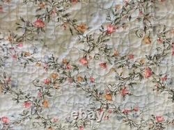 Vintage Handmade Stitched Floral Blue Pink Flowers Cotton Quilt Throw