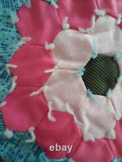 Vintage Handmade Stitched Hand Tied Yarn Grandmothers Flower Garden Cotton Quilt