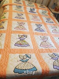 Vintage Handmade Stitched Southern Belle Quilt Sunbonnet Sue NOS Ex Cond