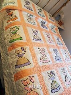 Vintage Handmade Stitched Southern Belle Quilt Sunbonnet Sue NOS Ex Cond