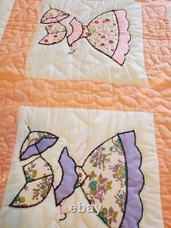 Vintage Handmade Stitched Southern Belle Quilt Sunbonnet Sue NOS Ex Cond