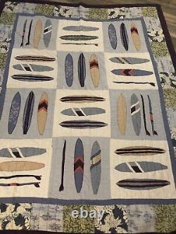 Vintage Handmade Surf Board Hawaii Quilt Double Sided 77 x 63 Very Cool