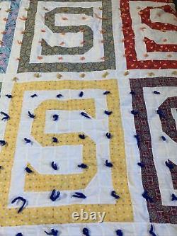 Vintage Handmade Tack Quilt Letter S