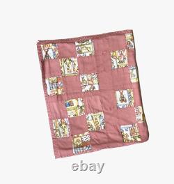 Vintage Handmade Throw Blanket Quilt Bunnies Rabbits Baby Child Pink Patchwork