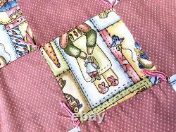 Vintage Handmade Throw Blanket Quilt Bunnies Rabbits Baby Child Pink Patchwork