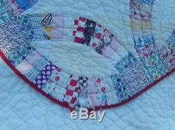 Vintage Handmade Wedding Ring Quilt Hand Quilted dated 1933 FeedSacks