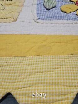 Vintage Handmade Yellow Flowers Butterfly Ladybug'Summer Fun' Quilt 85 X 68