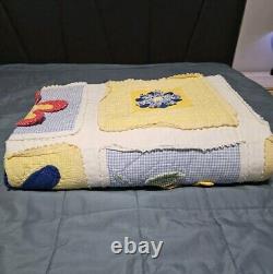 Vintage Handmade Yellow Flowers Butterfly Ladybug'Summer Fun' Quilt 85 X 68