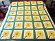 Vintage Handmade Yellow Sunflower Quilt Hand Quilted Great Condition 72 X 86