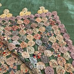 Vintage Handmade Yo Yo Quilt Appliqué Stylish Cottagecore Large Full Queen