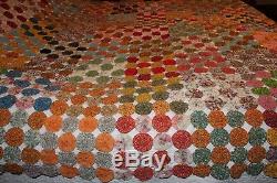 Vintage Handmade Yo-Yo Quilt King or Queen Size 94 x 88 Excellent Condition