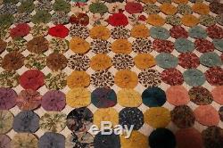 Vintage Handmade Yo-Yo Quilt King or Queen Size 94 x 88 Excellent Condition