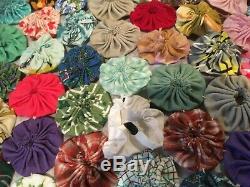 Vintage Handmade YoYo Patchwork Quilt Colorful Prints Size 83 x 100