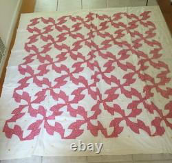 Vintage Handmade pink white floral bedspread coverlet bed blanket Quilt 72x80