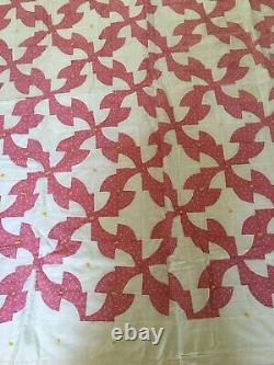 Vintage Handmade pink white floral bedspread coverlet bed blanket Quilt 72x80