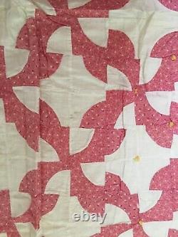 Vintage Handmade pink white floral bedspread coverlet bed blanket Quilt 72x80