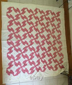 Vintage Handmade pink white floral bedspread coverlet bed blanket Quilt 72x80